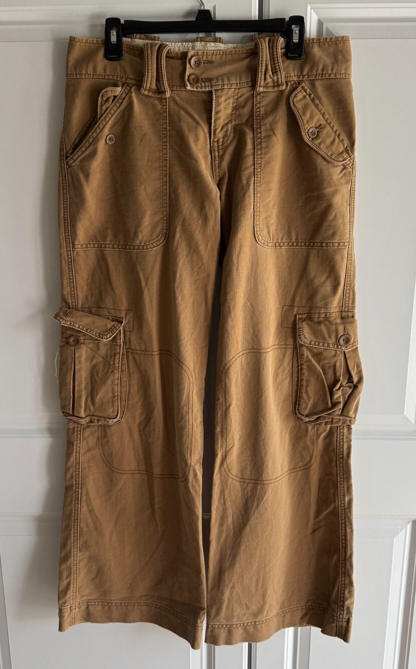 Abercrombie & Fitch Y2K Cargo Pants Womens Size 8 Utility Wide Leg Carpenter Tan